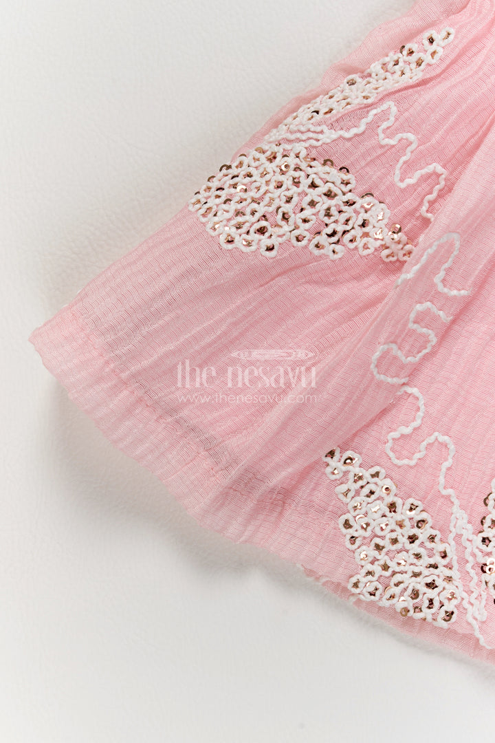 Baby Dusty Pink Georgette Scalloped Leaf Flutter Frock