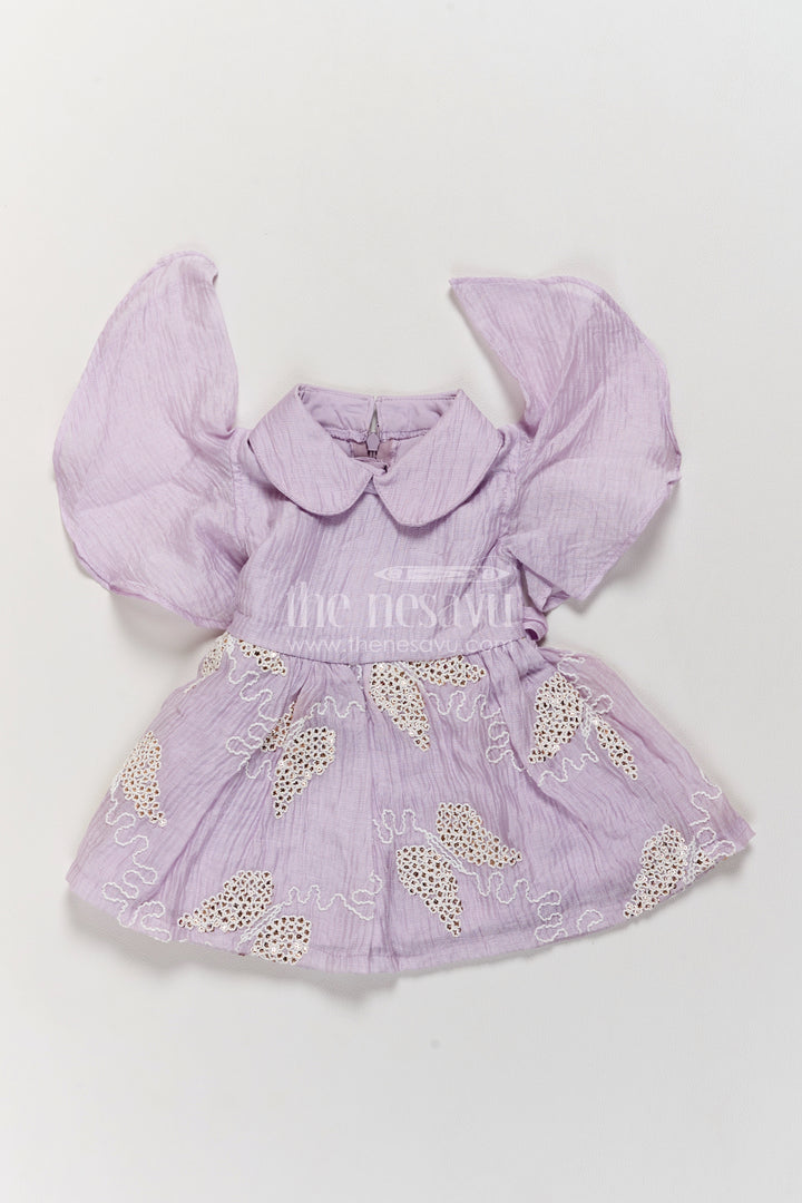 Baby Lavender Leaf Embroidered Collar Georgette Frock