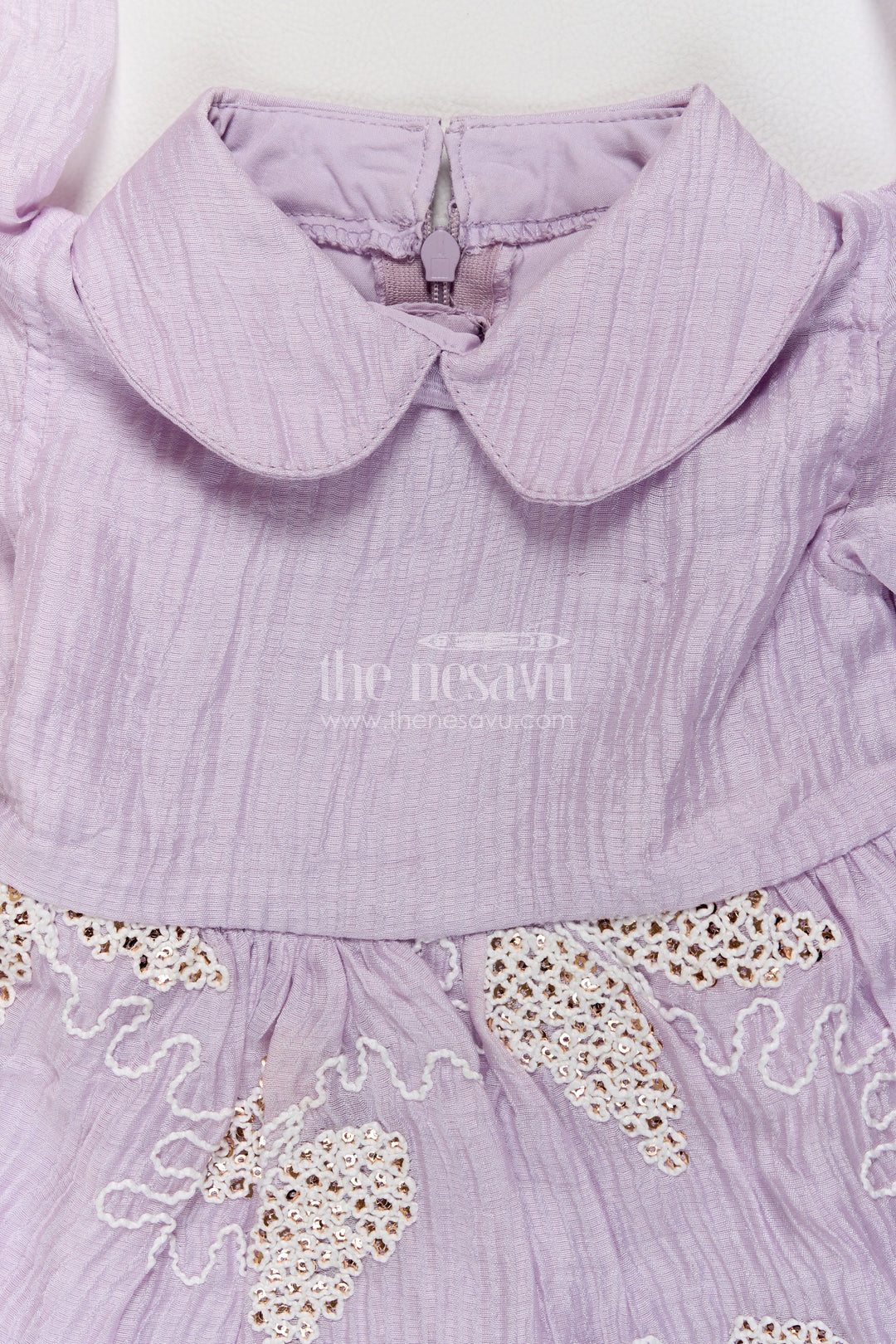 Baby Lavender Leaf Embroidered Collar Georgette Frock