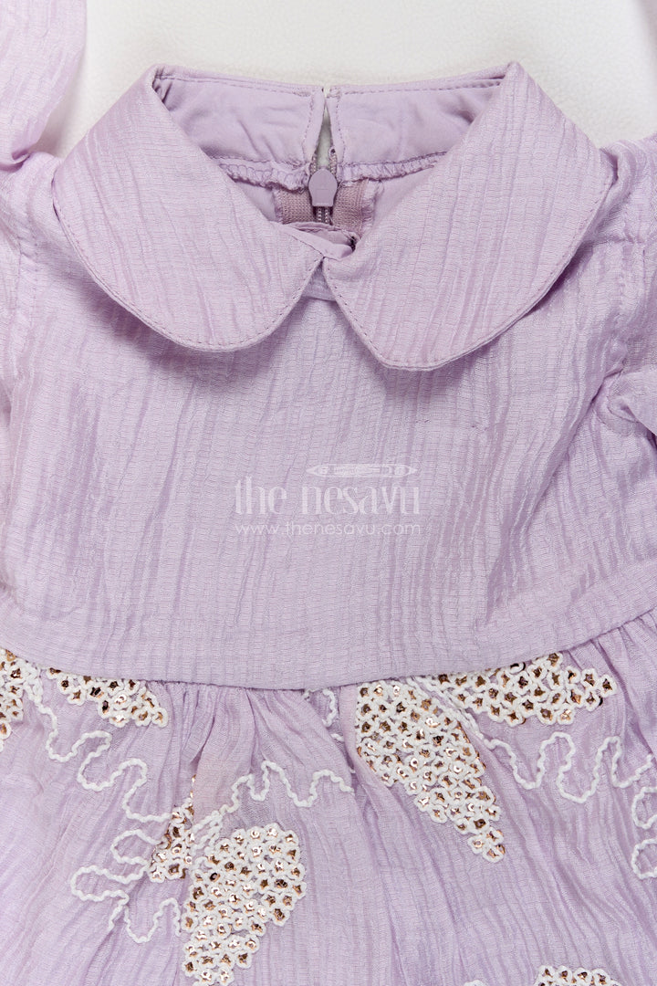 Baby Lavender Leaf Embroidered Collar Georgette Frock