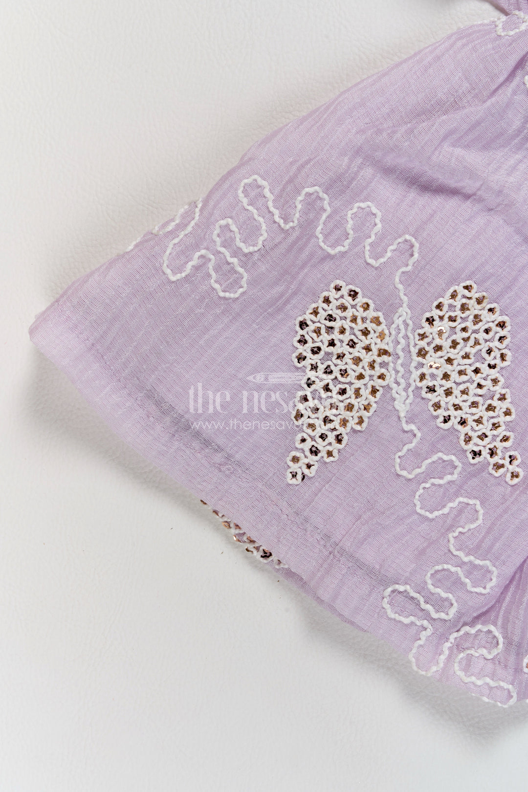 Baby Lavender Leaf Embroidered Collar Georgette Frock