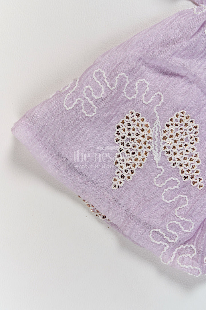 Baby Lavender Leaf Embroidered Collar Georgette Frock