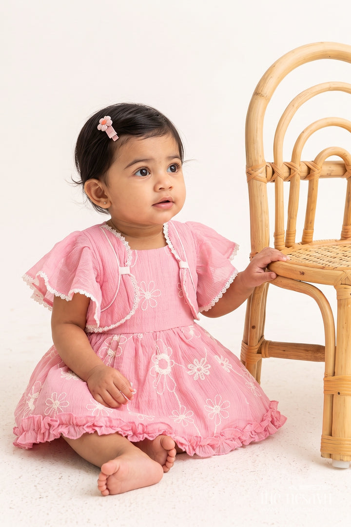 Baby Girl Party Frock for Celebrations with Pink Embroidery