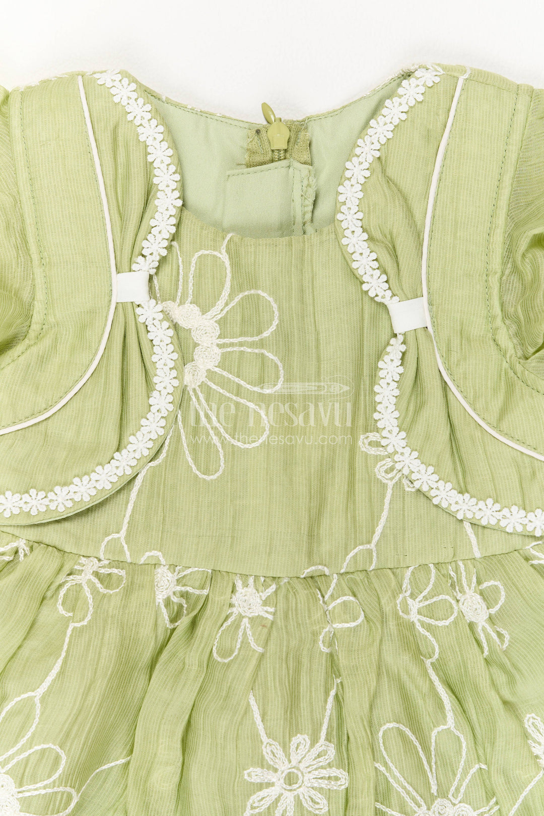Baby Girl Party Frock in Green with Embroidery for Family Functions