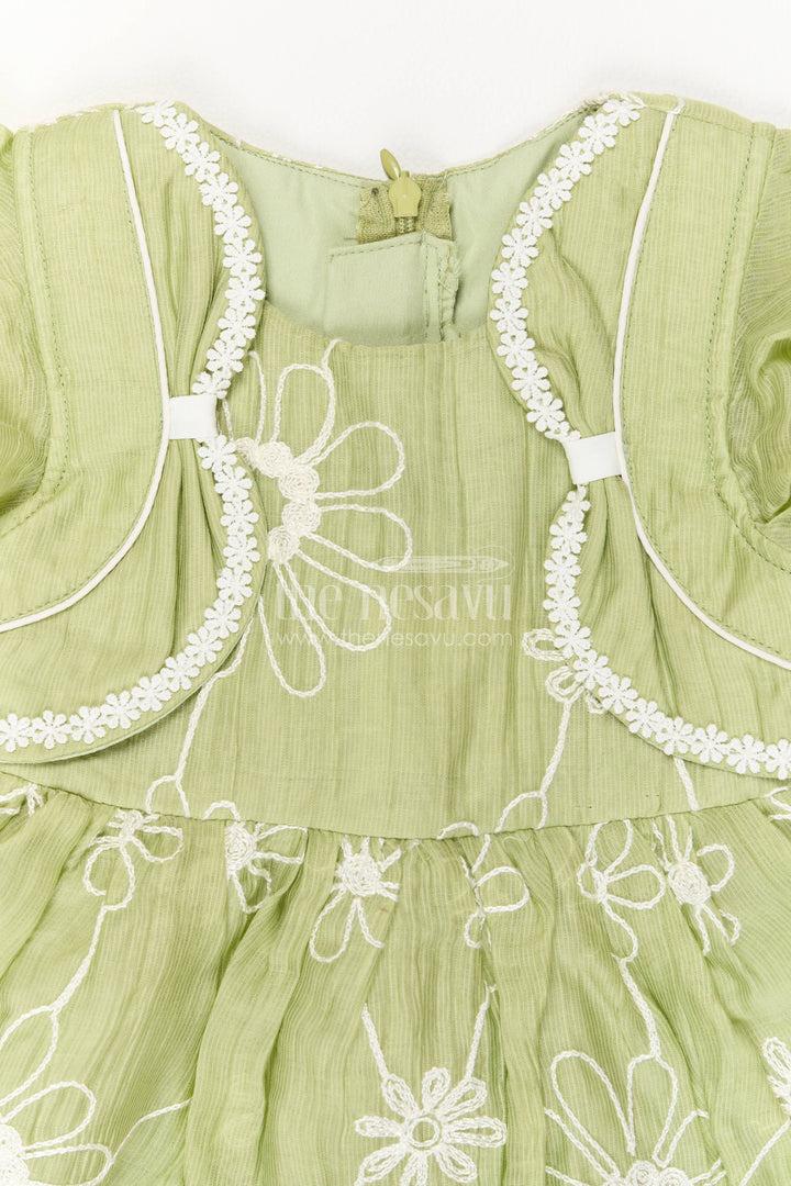 Baby Girl Party Frock in Green with Embroidery for Family Functions