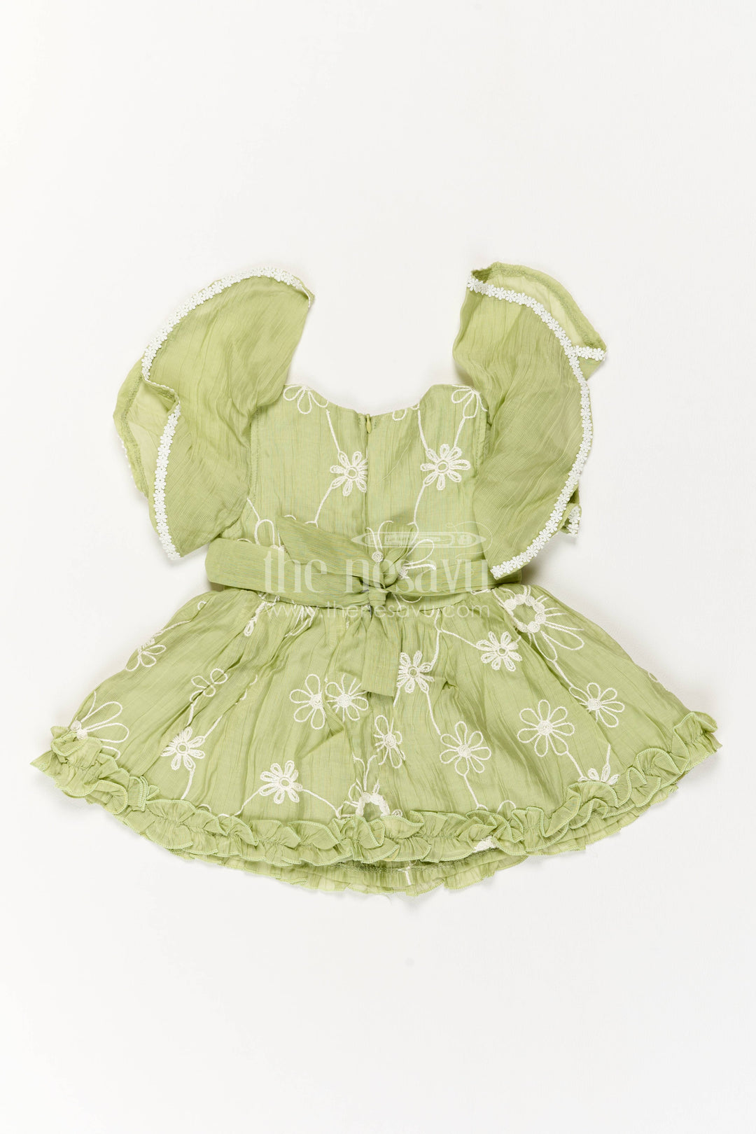 Baby Girl Party Frock in Green with Embroidery for Family Functions