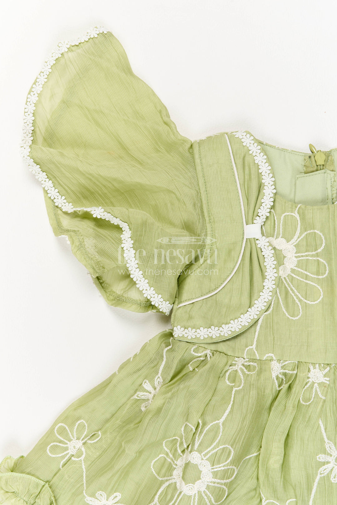 Baby Girl Party Frock in Green with Embroidery for Family Functions