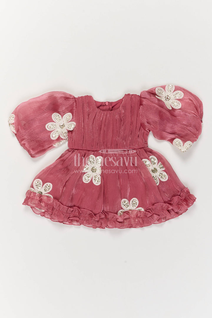 Baby Girl Party Frock with Pink Embroidery for Celebrations