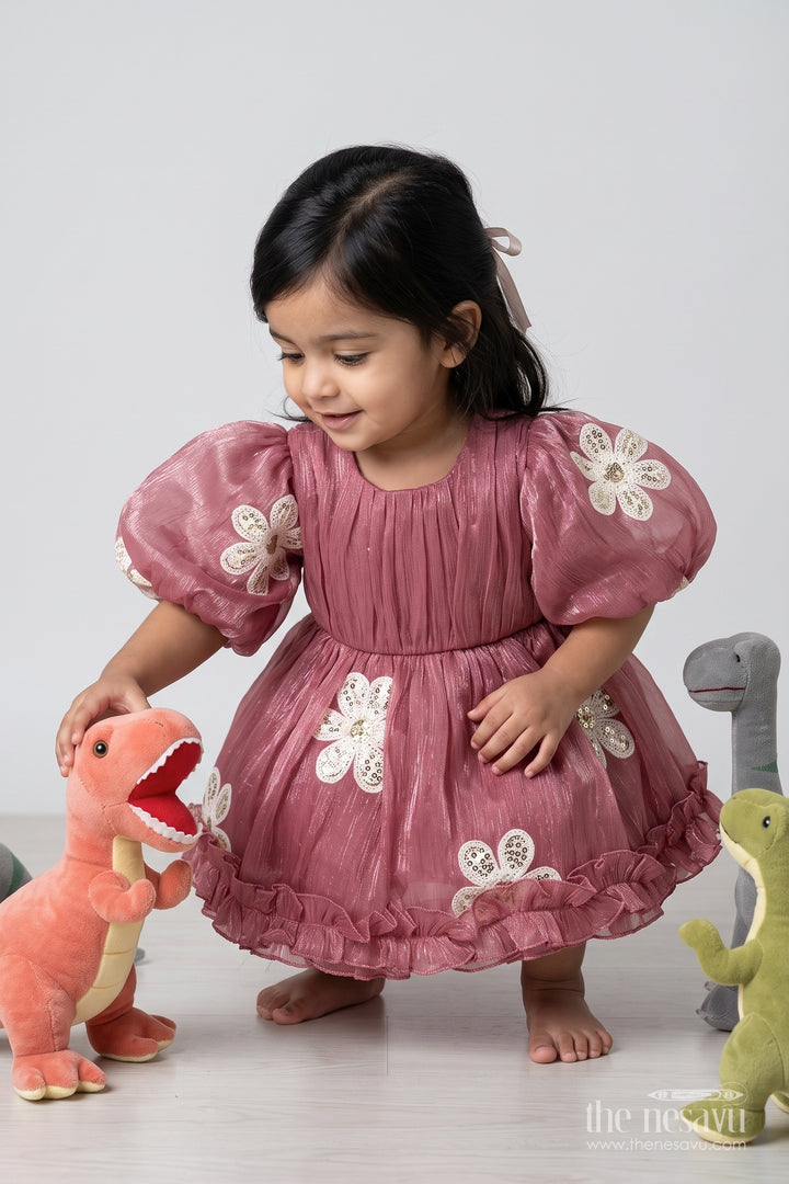 Baby Girl Party Frock with Pink Embroidery for Celebrations