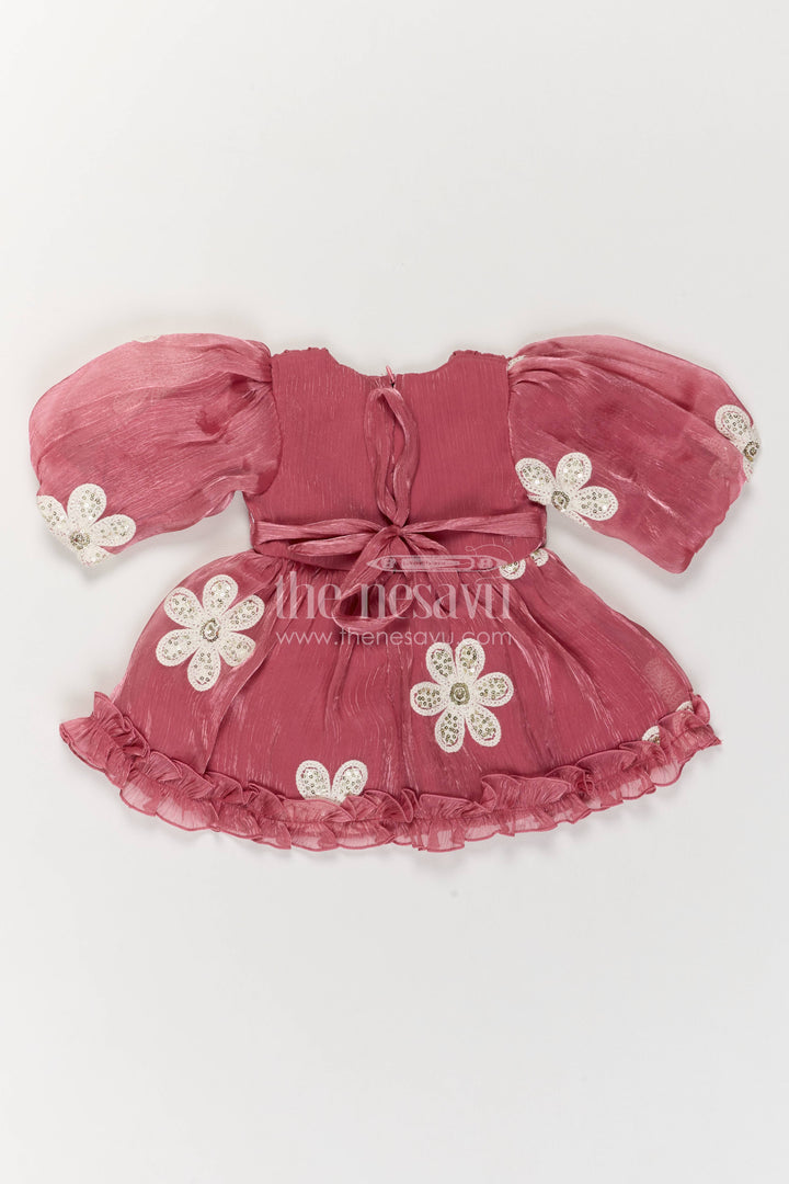 Baby Girl Party Frock with Pink Embroidery for Celebrations