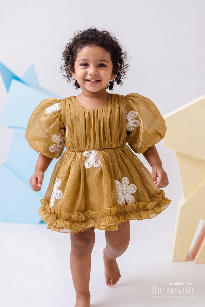 Infant Party Wear Dress with Yellow Embroidery for Special Occasions