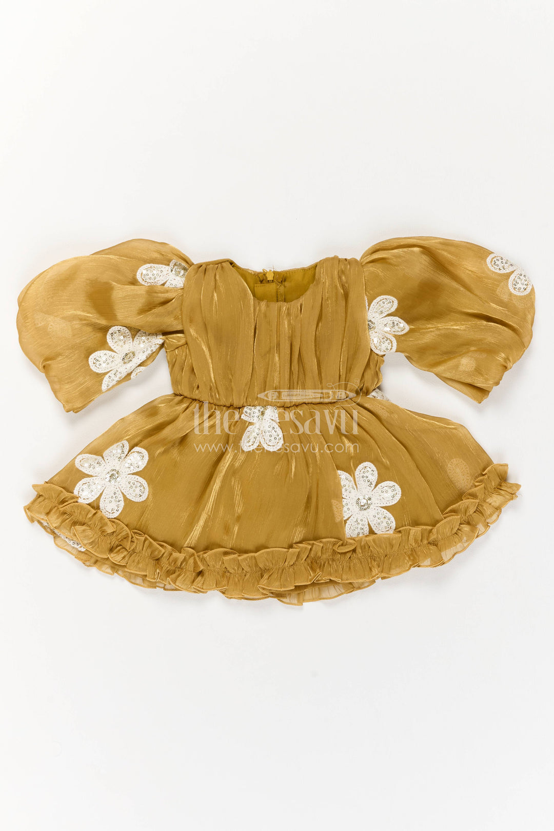 Infant Party Wear Dress with Yellow Embroidery for Special Occasions