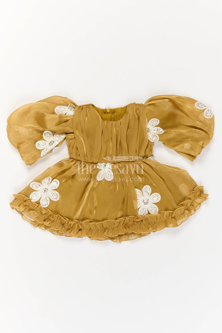 Infant Party Wear Dress with Yellow Embroidery for Special Occasions