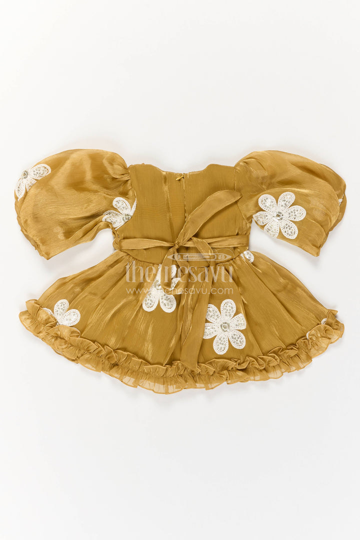 Infant Party Wear Dress with Yellow Embroidery for Special Occasions