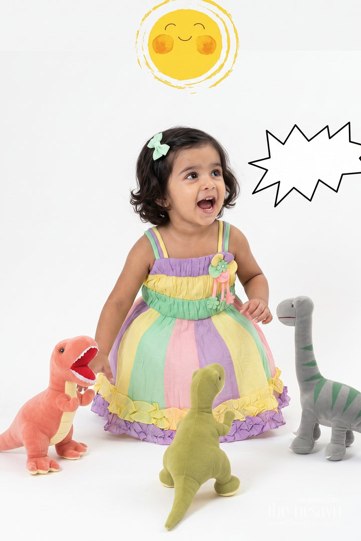 Infant Party Wear Dress with Designer Detailing in Multicolor