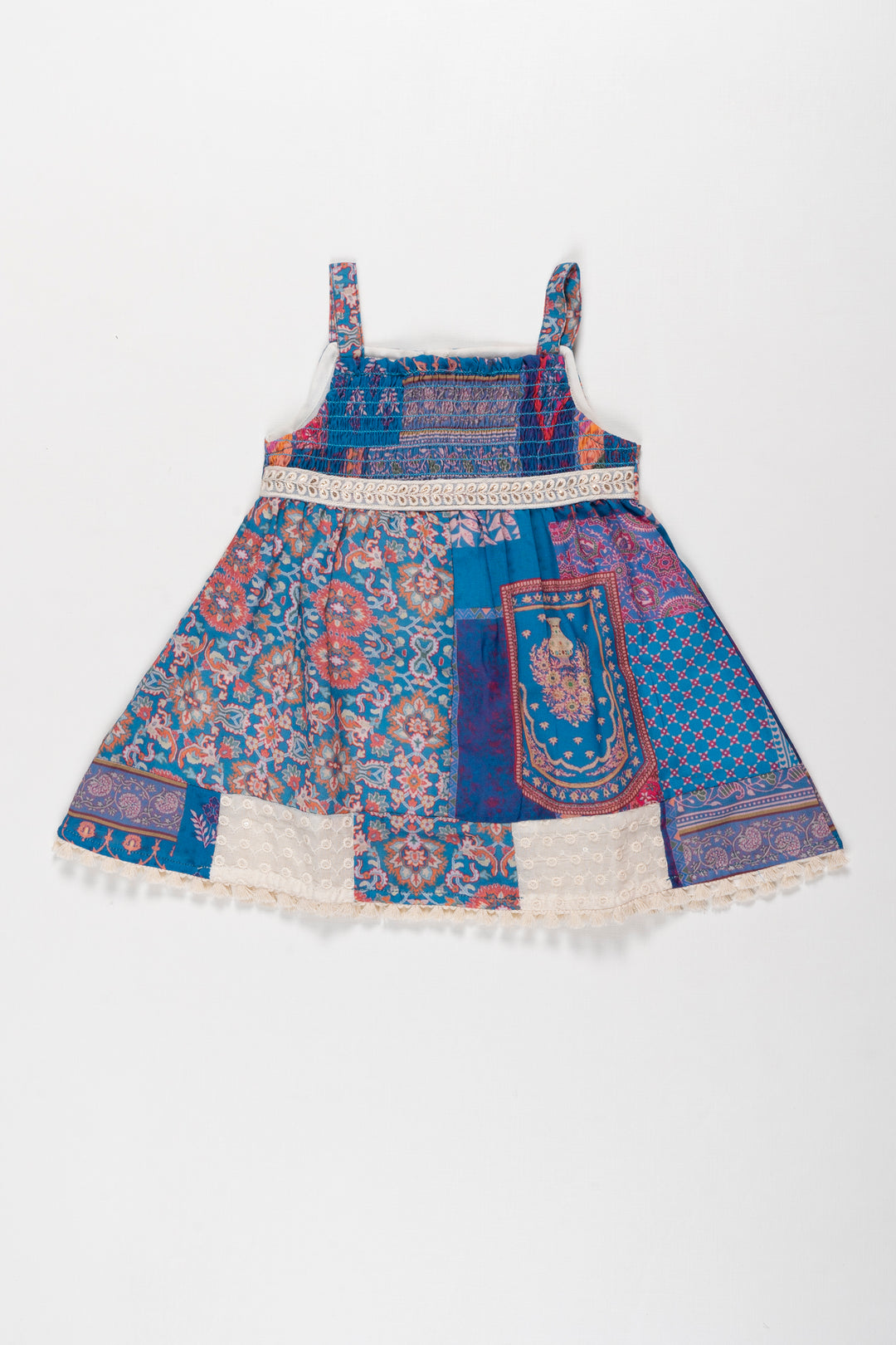 Bohemian Chic Girls Patchwork Dress with Intricate Prints