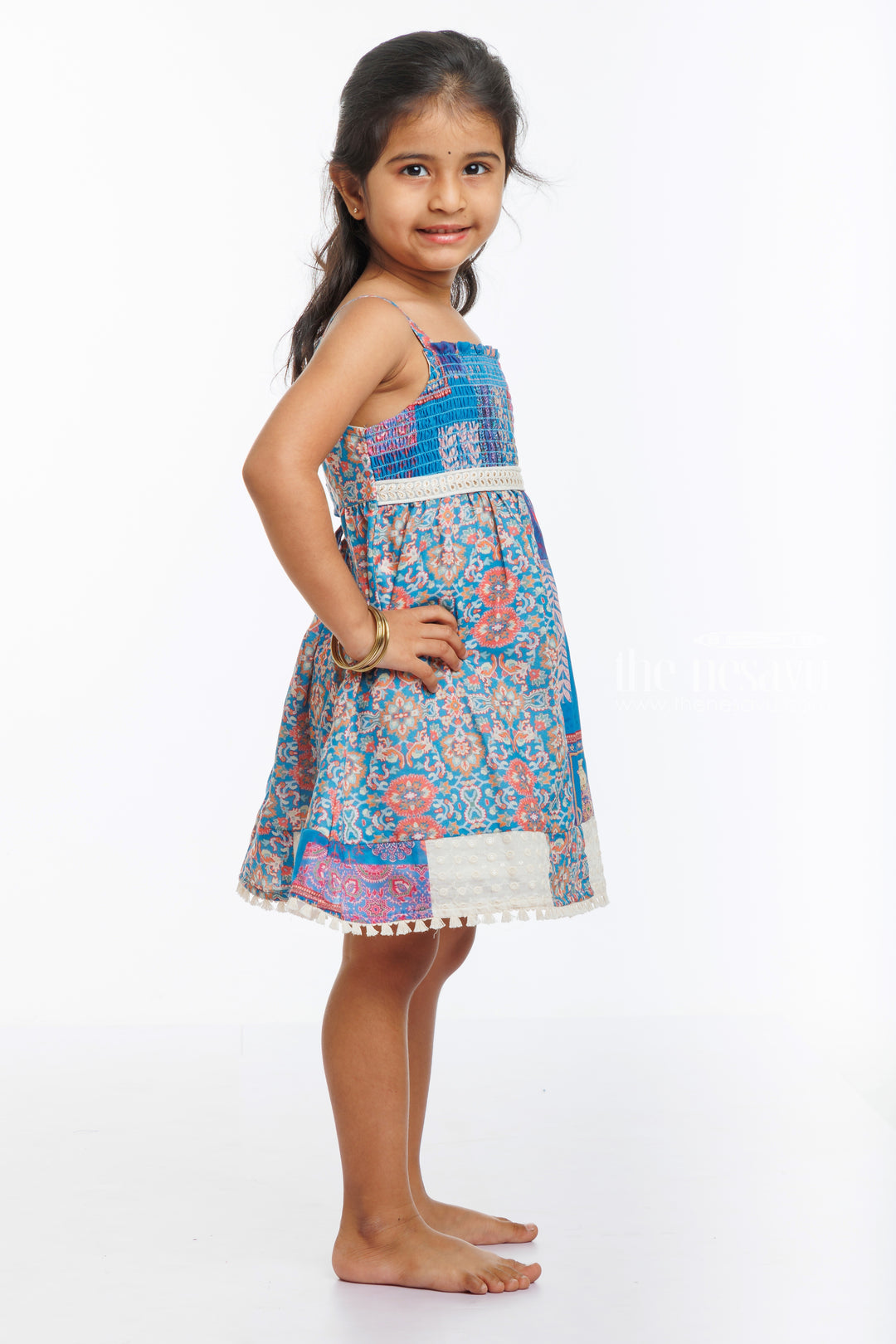 Bohemian Chic Girls Patchwork Dress with Intricate Prints