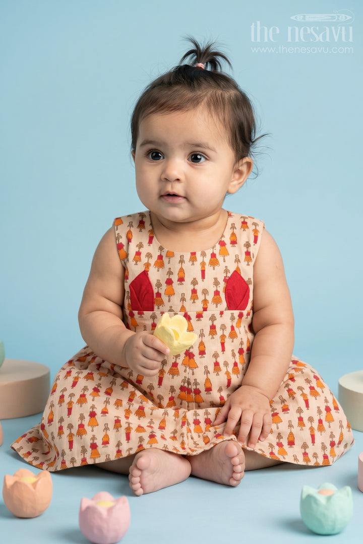 Orange Marapachi Doll Cotton Baby Frock with Rabbit Ear Details
