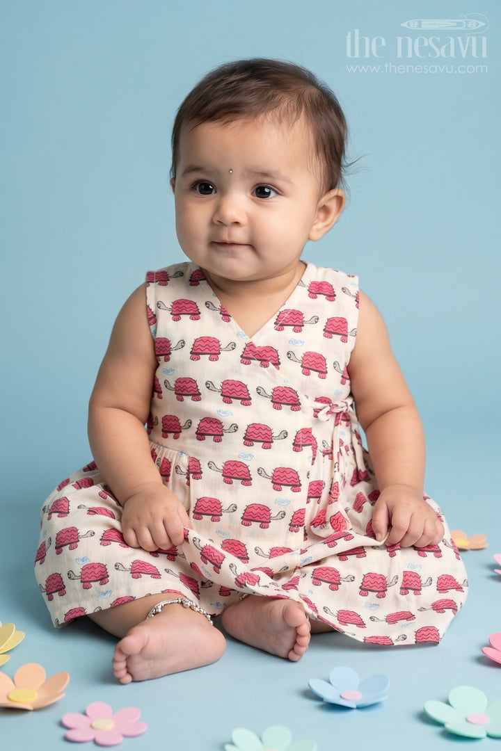 Pink Floral Cotton Frock with Tortoise Print for Babies Comfortable and Adorable Design