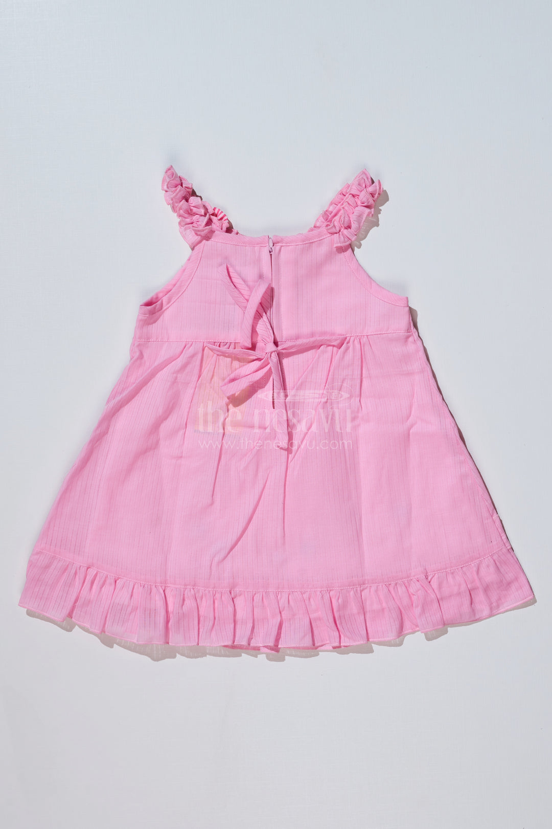 Baby Girls Frock for Birthday in Cotton with Embroidered Floral Details and Ruffled Straps