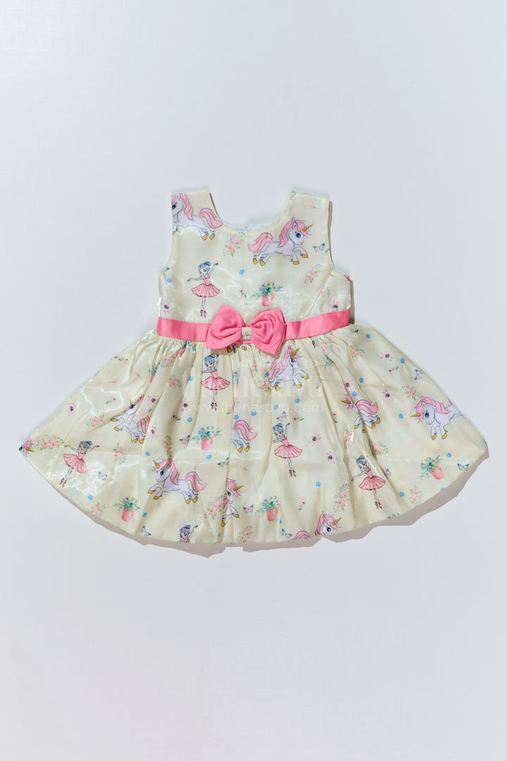 Easter Fancy Dress for Baby Girls in Glaza Satin Organza with Unicorn Print and Bow Accent