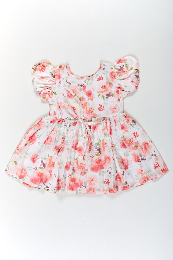 Floral Frock Dress for Baby Girls in Glaza Satin Organza with Puff Sleeves and Floral Appliqué