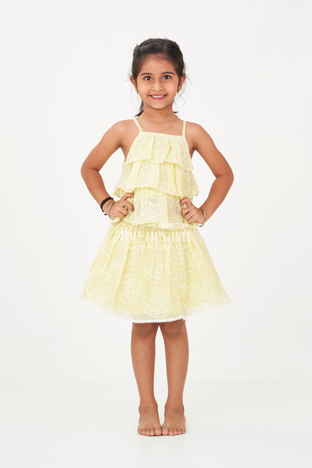 Charming Short Casual Dresses for Girls with Embroidered Floral Design and Matching Set