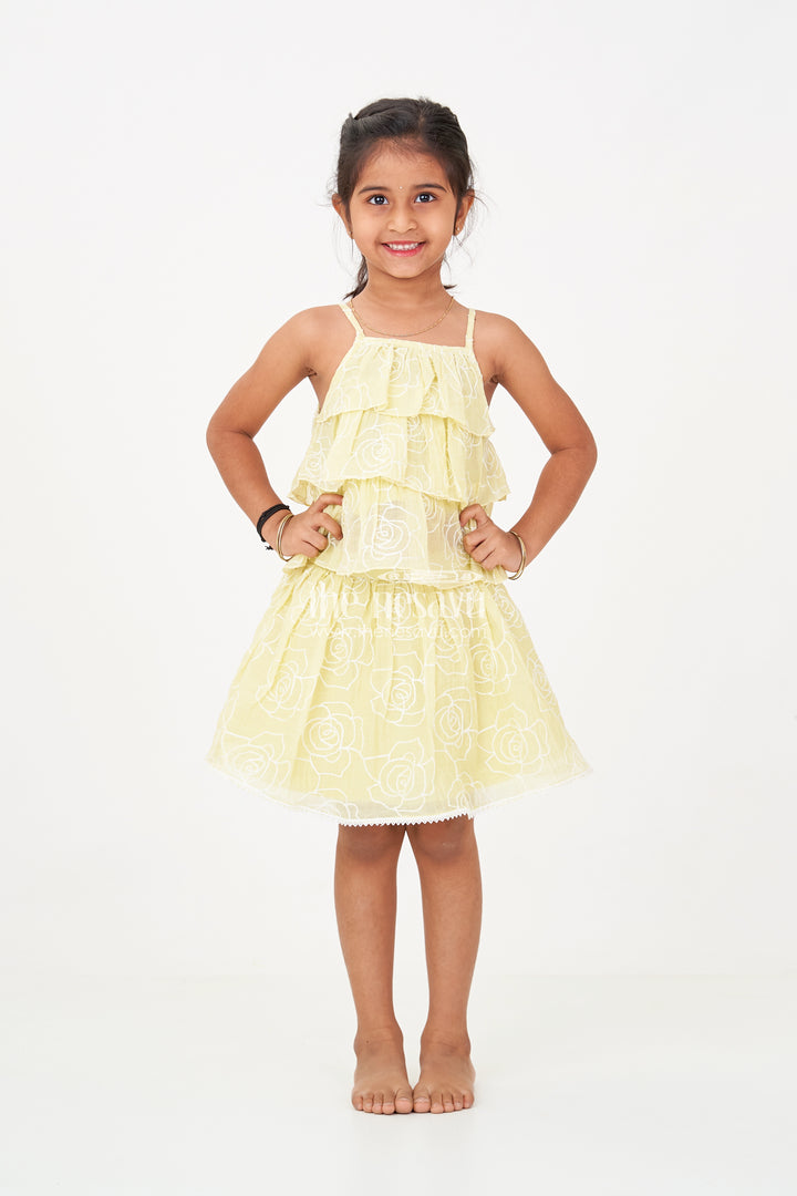 Charming Short Casual Dresses for Girls with Embroidered Floral Design and Matching Set
