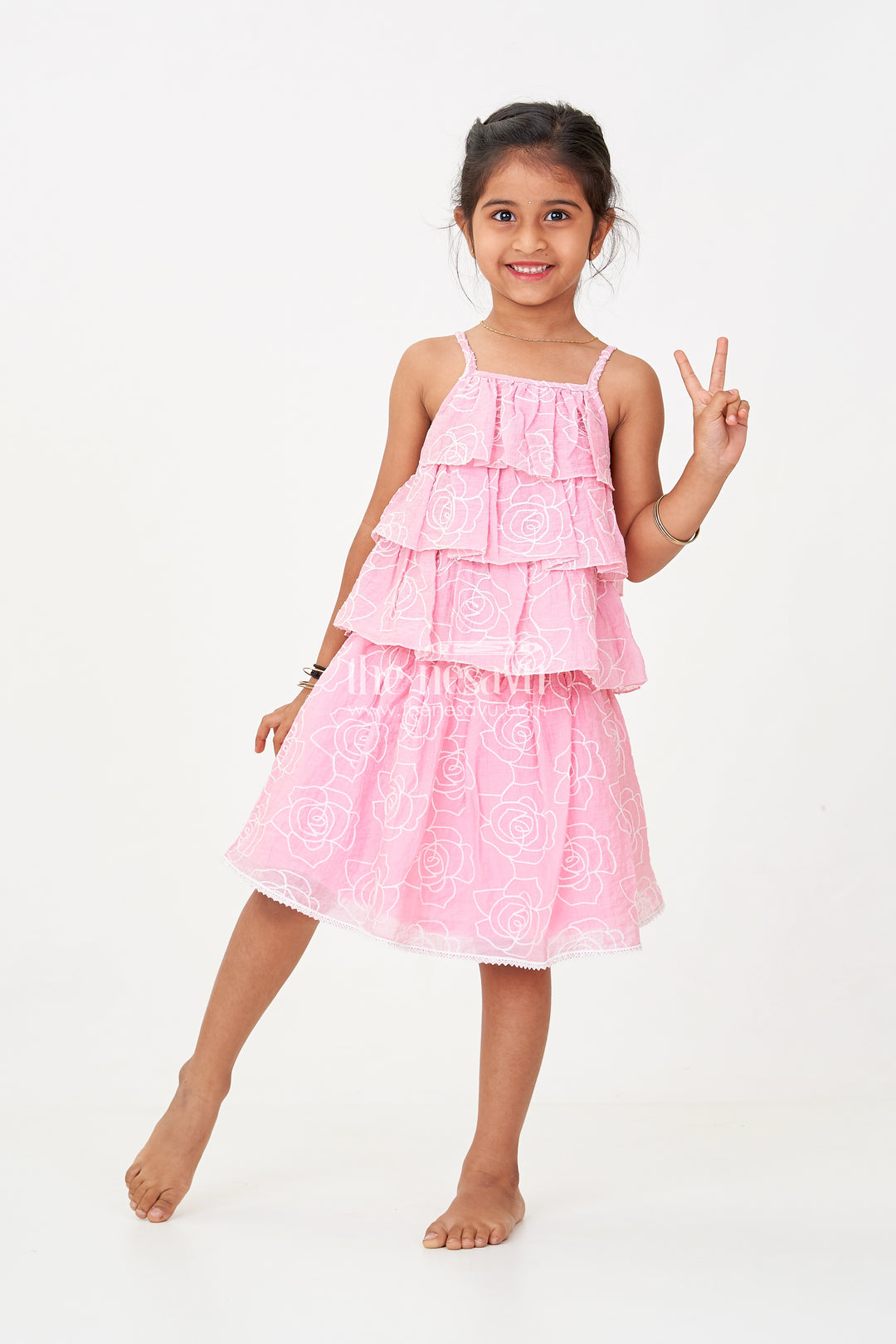 Stylish Smart Casual Clothes for Girls with Floral Embroidery and Ruffled Top