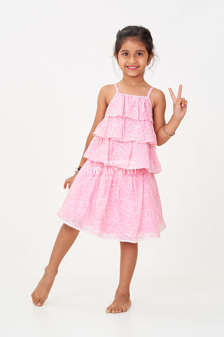 Stylish Smart Casual Clothes for Girls with Floral Embroidery and Ruffled Top