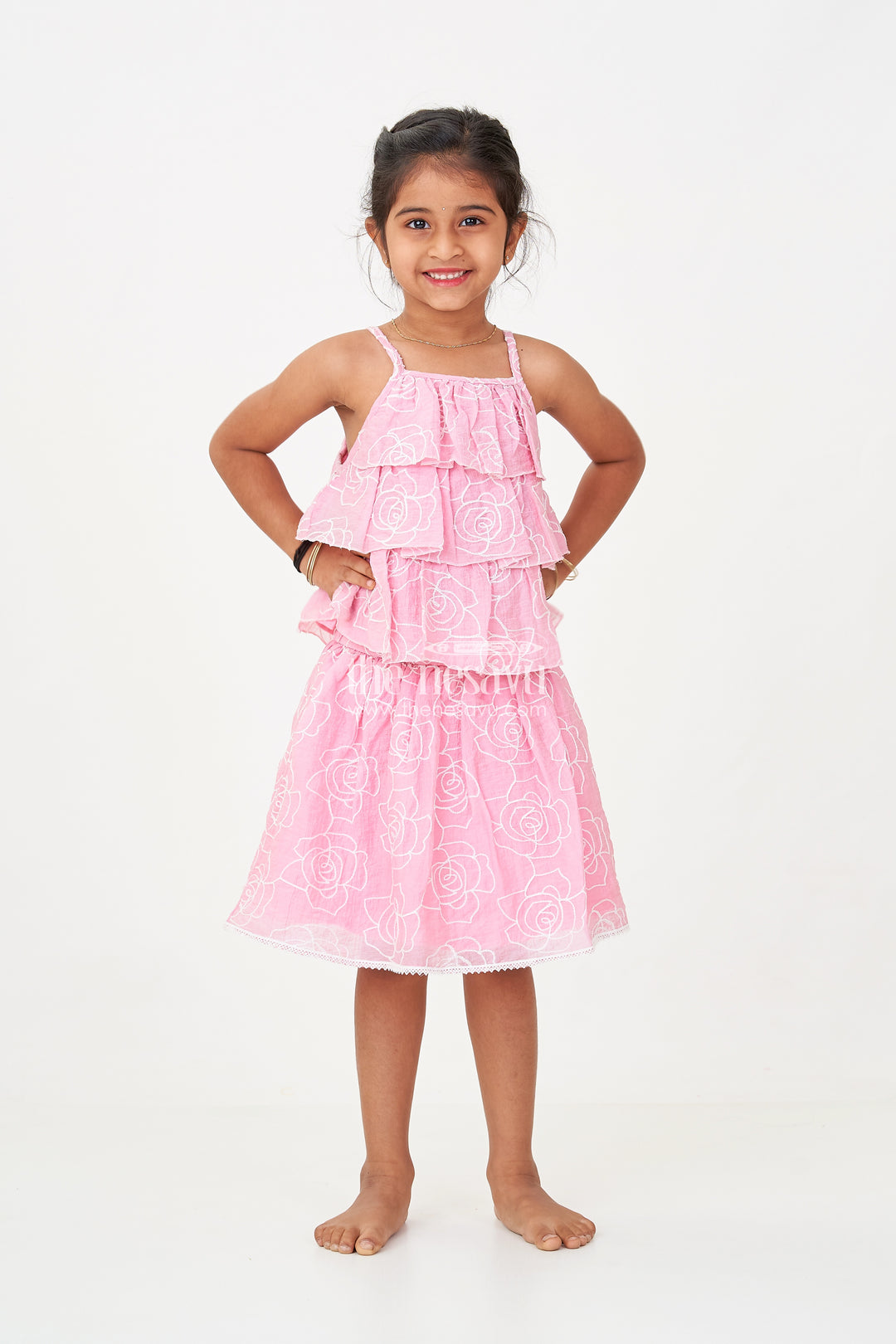 Stylish Smart Casual Clothes for Girls with Floral Embroidery and Ruffled Top