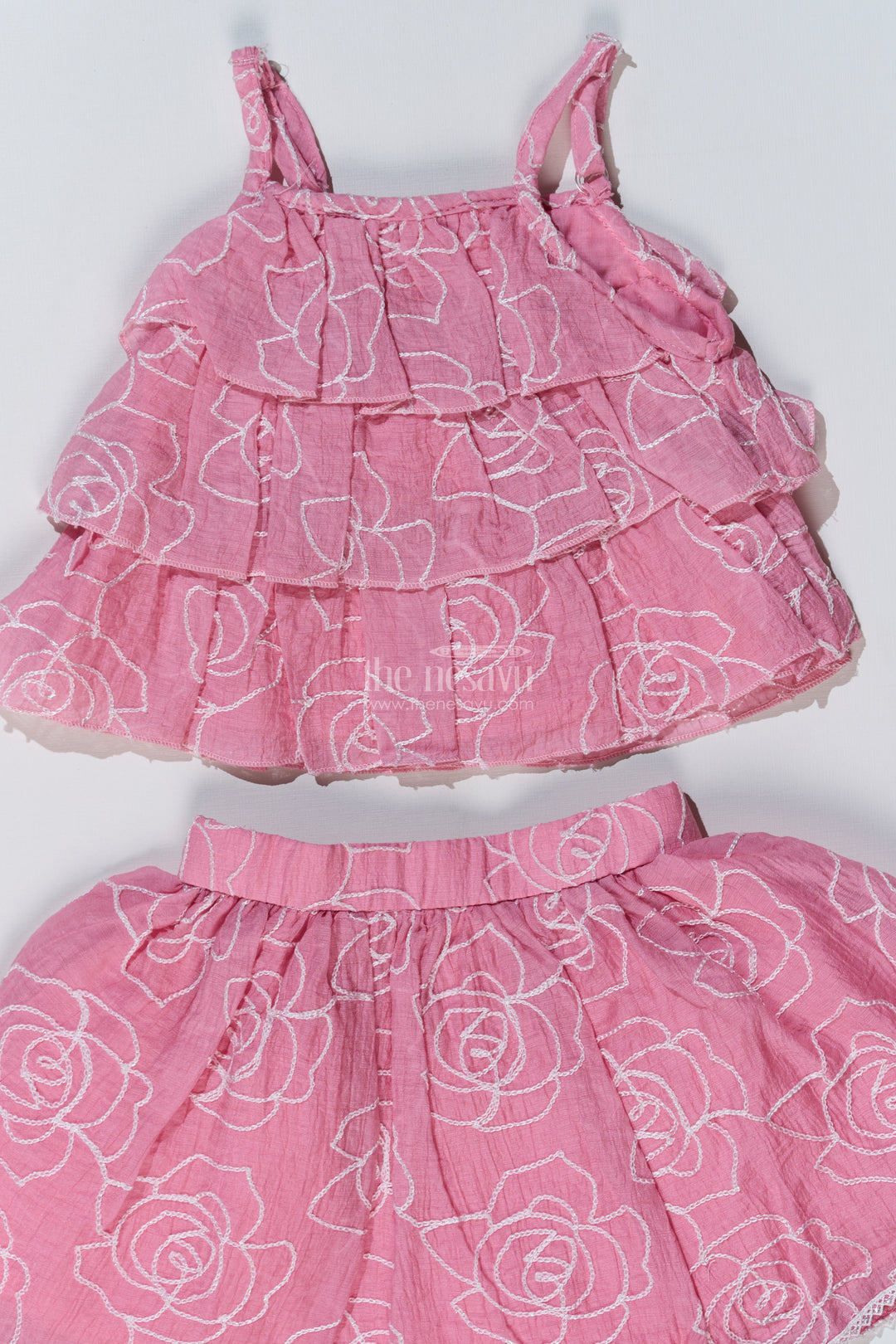 Stylish Smart Casual Clothes for Girls with Floral Embroidery and Ruffled Top