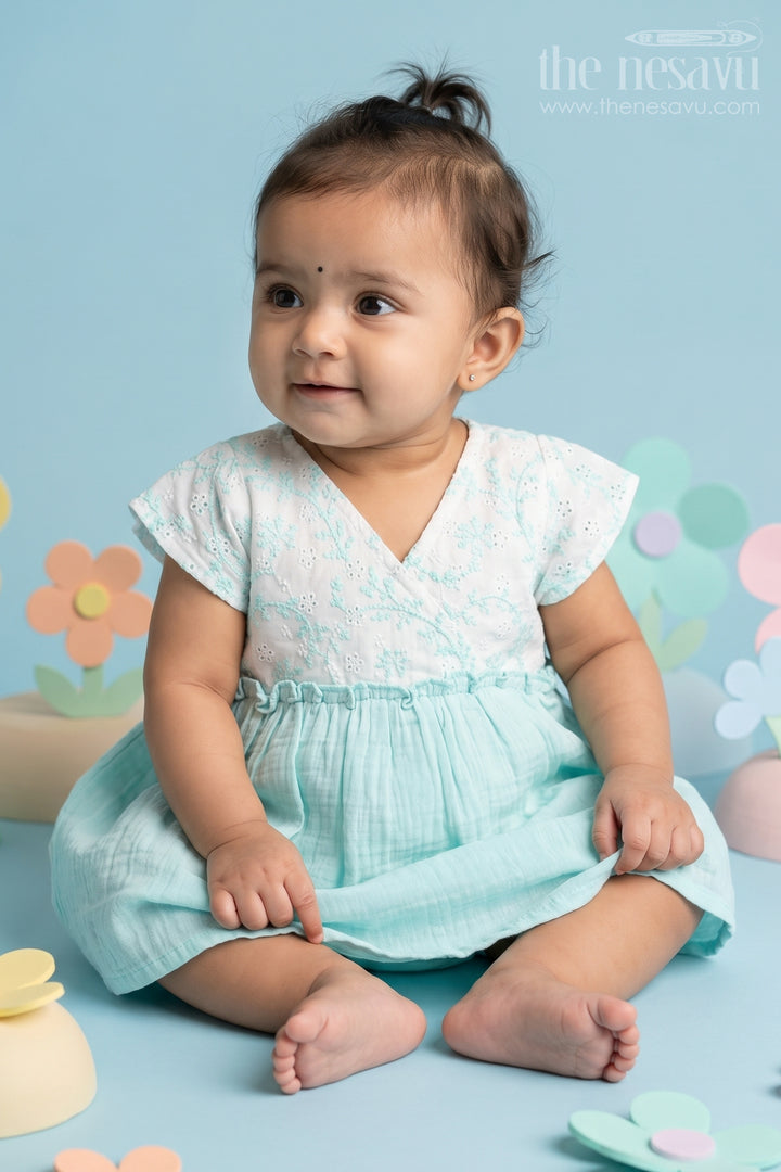 Baby Girls Cut Frock with Embroidered Lace Bodice and Flowy Cotton Skirt for a Graceful Look