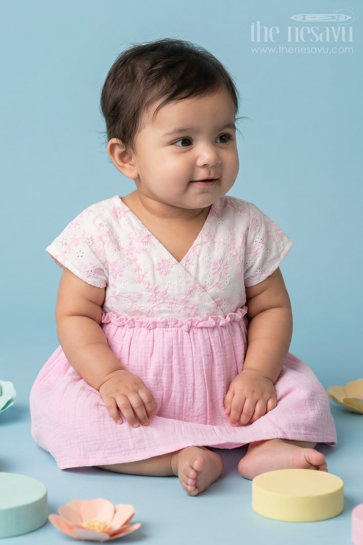 Baby Girls Cinderella Frock with Embroidered Lace Bodice and Flowy Cotton Skirt for a Fairytale Look