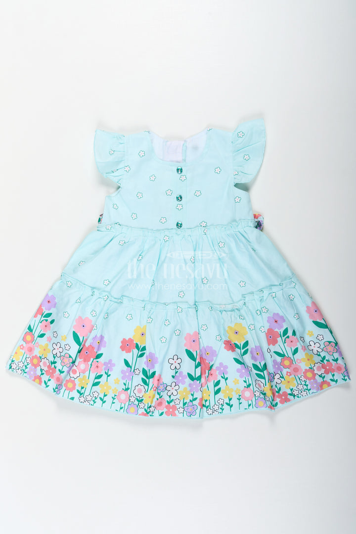 Baby Girls Cotton Eid Frock with Pastel Green Tone and Bright Floral Border for Festive Comfort