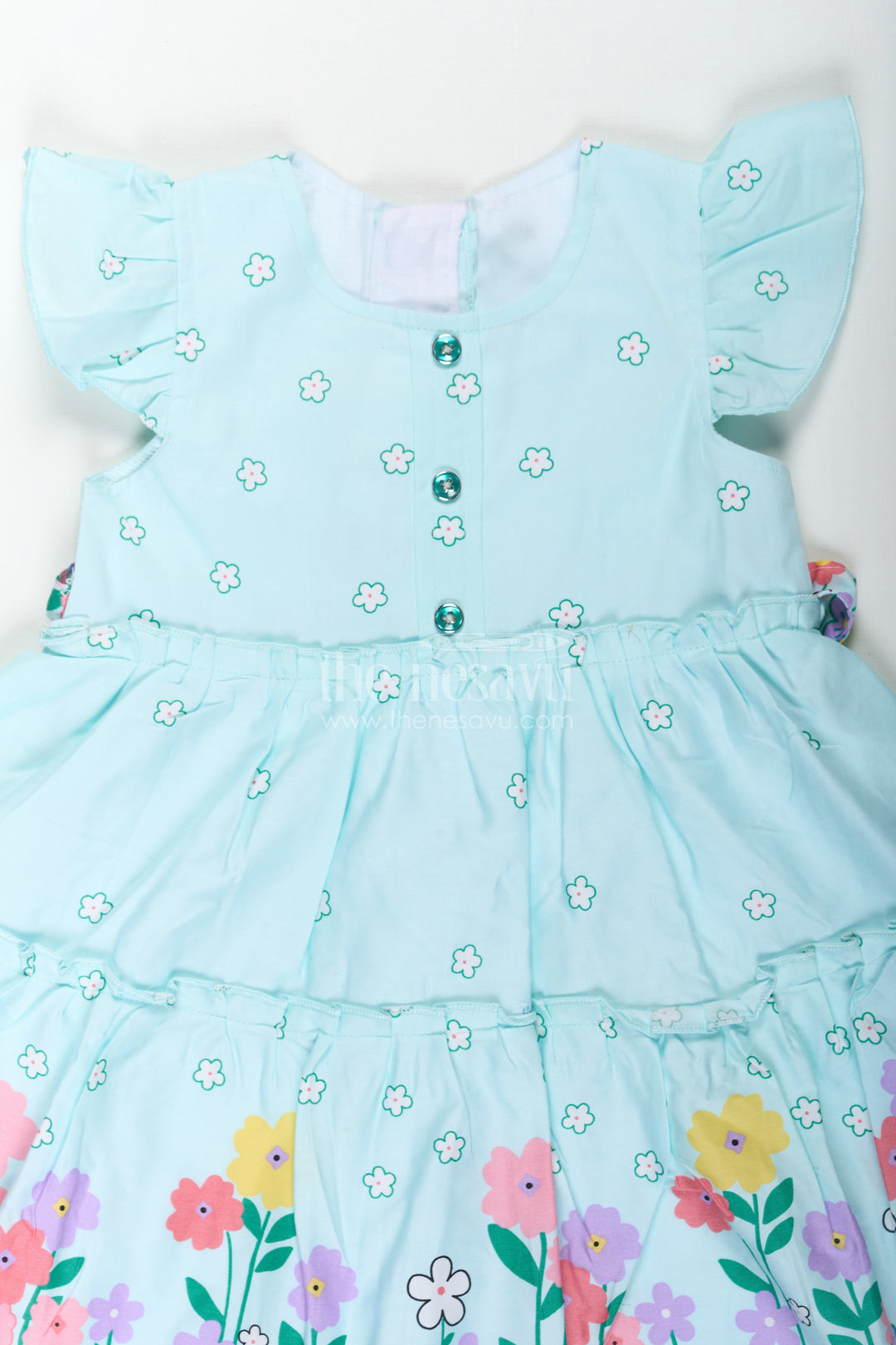Baby Girls Cotton Eid Frock with Pastel Green Tone and Bright Floral Border for Festive Comfort