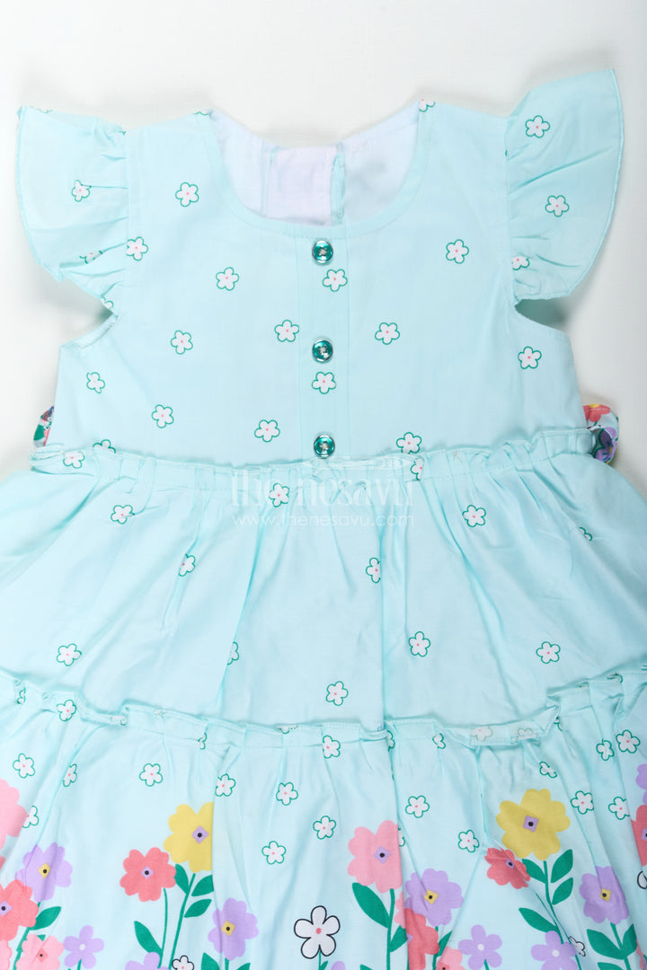 Baby Girls Cotton Eid Frock with Pastel Green Tone and Bright Floral Border for Festive Comfort