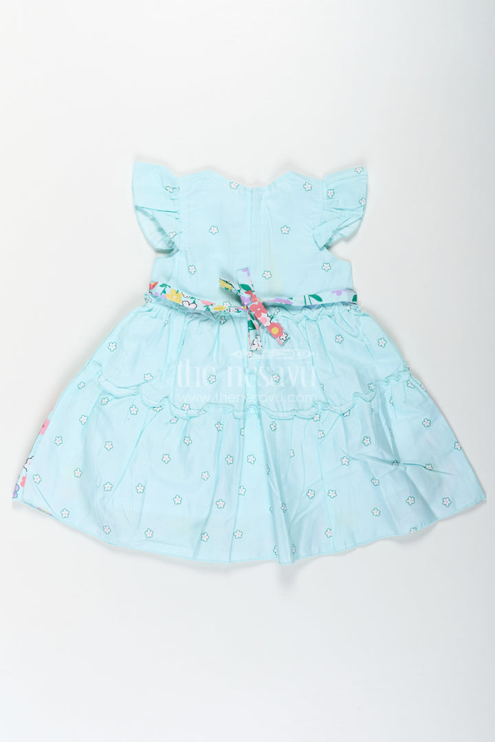 Baby Girls Cotton Eid Frock with Pastel Green Tone and Bright Floral Border for Festive Comfort