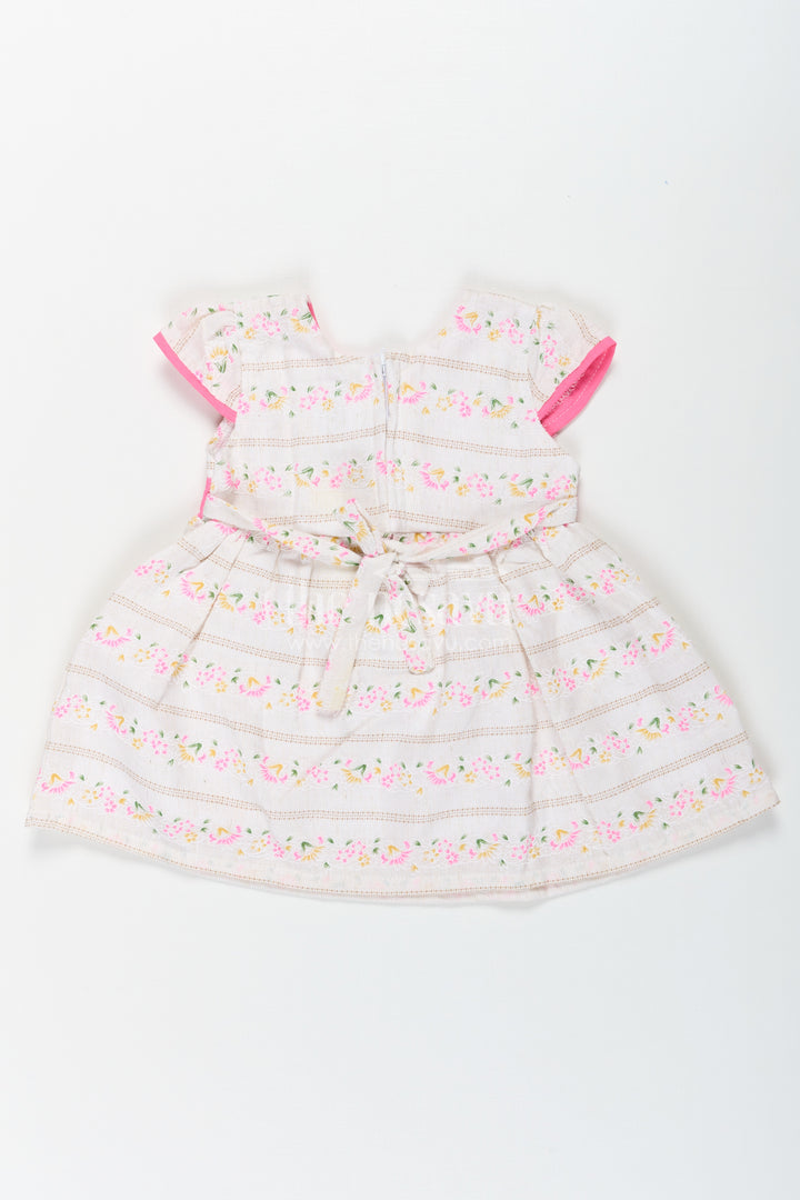 Girls Blend Cotton Embroidered Modern Frock Dress with Puff Sleeves and Pink Bow Detailing