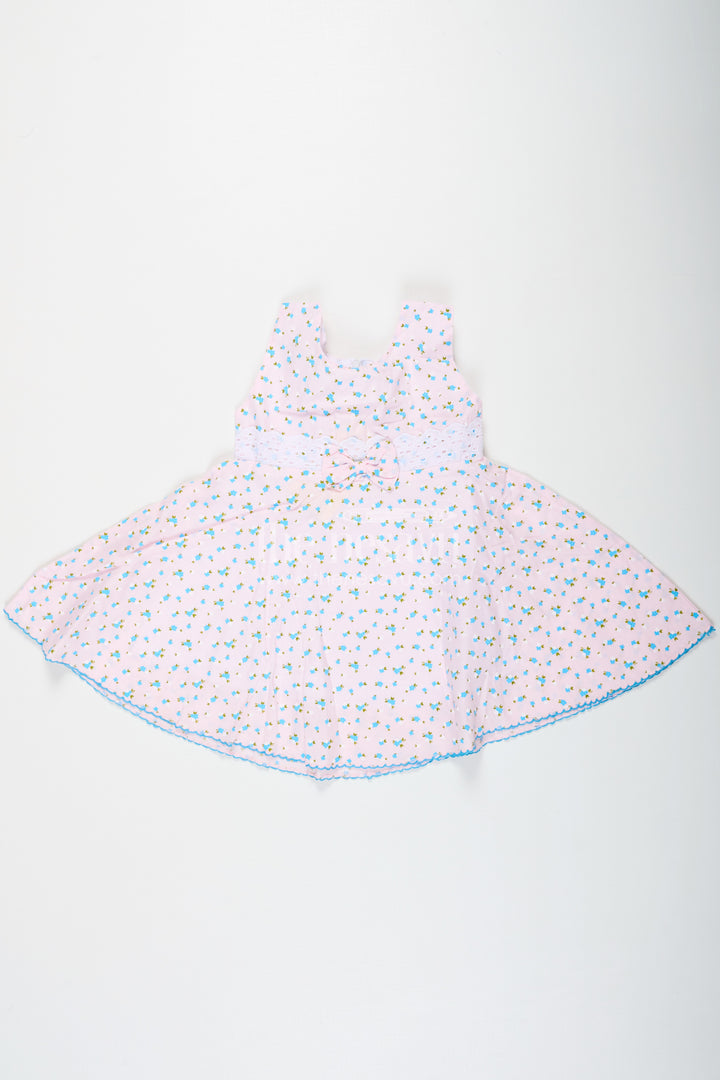 Girls Casual Flower Dress in Soft Cotton with Delicate Allover Floral Print and Lace Waist Detailing