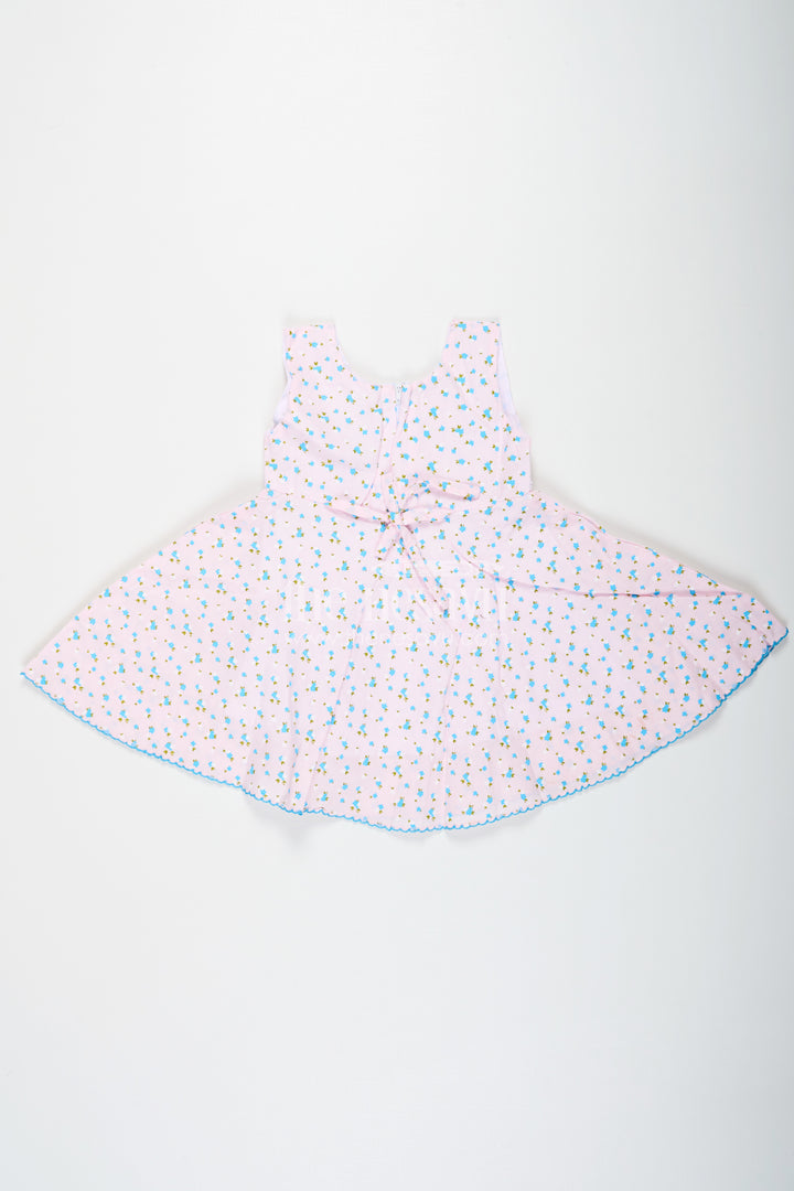 Girls Casual Flower Dress in Soft Cotton with Delicate Allover Floral Print and Lace Waist Detailing