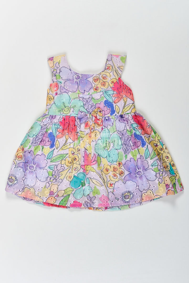Girls Flower Girl Dress with Vibrant Multicolor Floral Print in Lightweight Hakoba Cotton Fabric