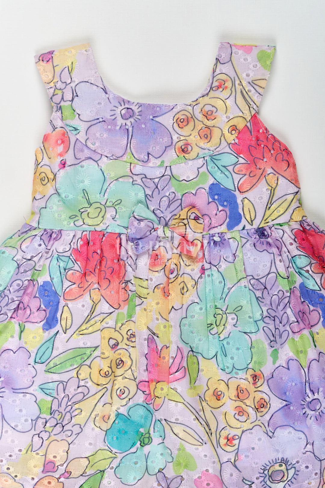 Girls Flower Girl Dress with Vibrant Multicolor Floral Print in Lightweight Hakoba Cotton Fabric