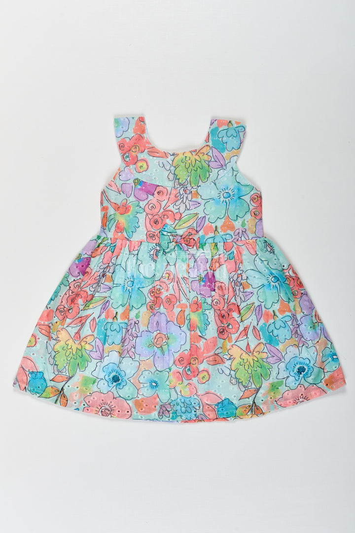 Girls Dresses Flower Style in Soft Hakoba Cotton with Multicolor Floral Print and Bow Waist
