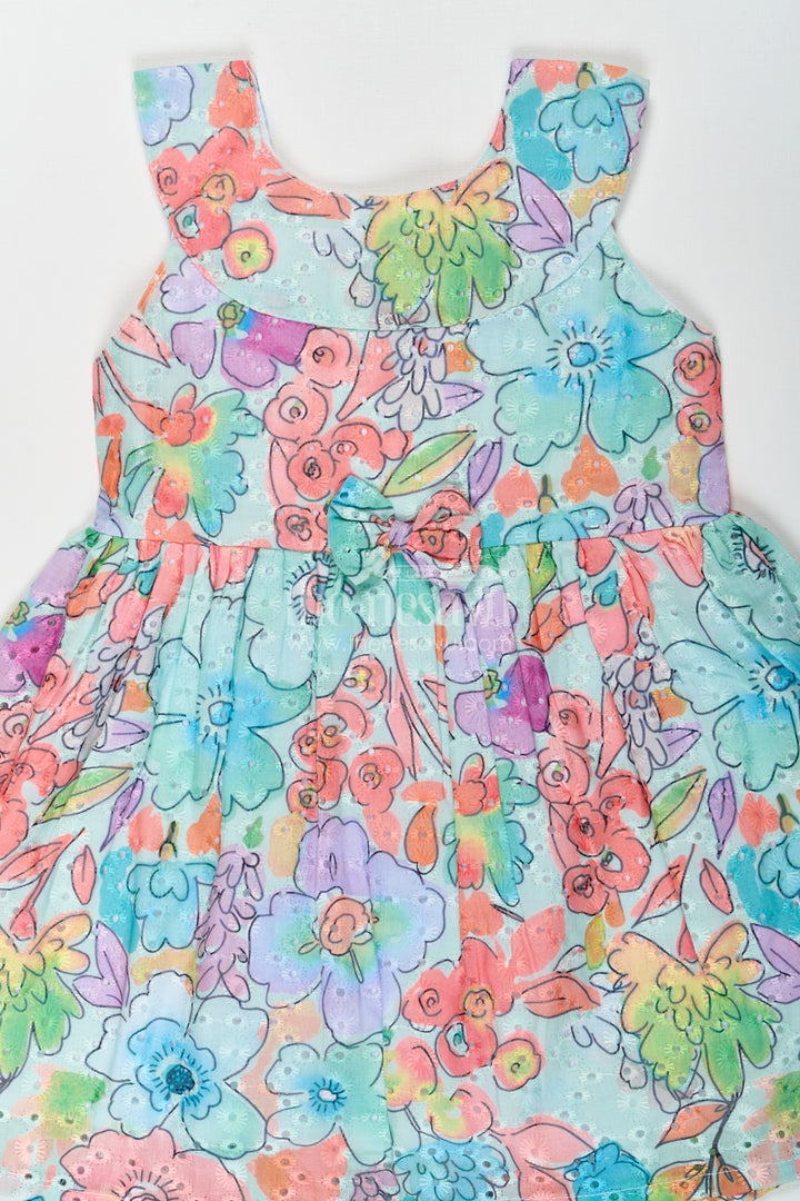 Girls Dresses Flower Style in Soft Hakoba Cotton with Multicolor Floral Print and Bow Waist