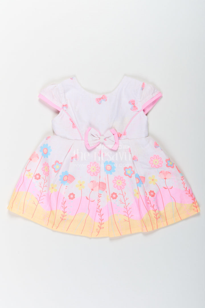 Girls Colorful Birthday Dress in Soft Cotton with Bright Floral Print and Pink Bow Accent