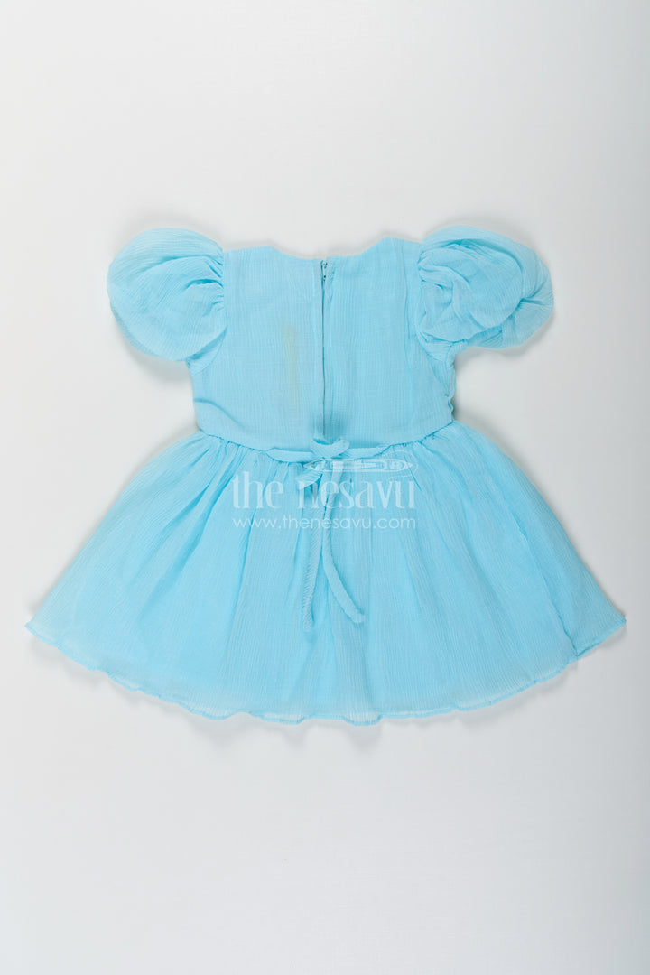 Baby Girls Floral Organza Frock in Chinon Chiffon with Puff Sleeves and Magic Sequin Embroidery