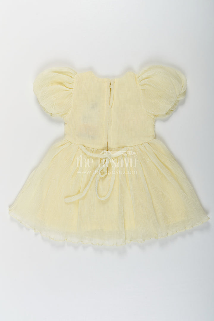 Baby Girls Light Green Dress in Chinon Chiffon with Puff Sleeves and Magic Sequin Embroidery