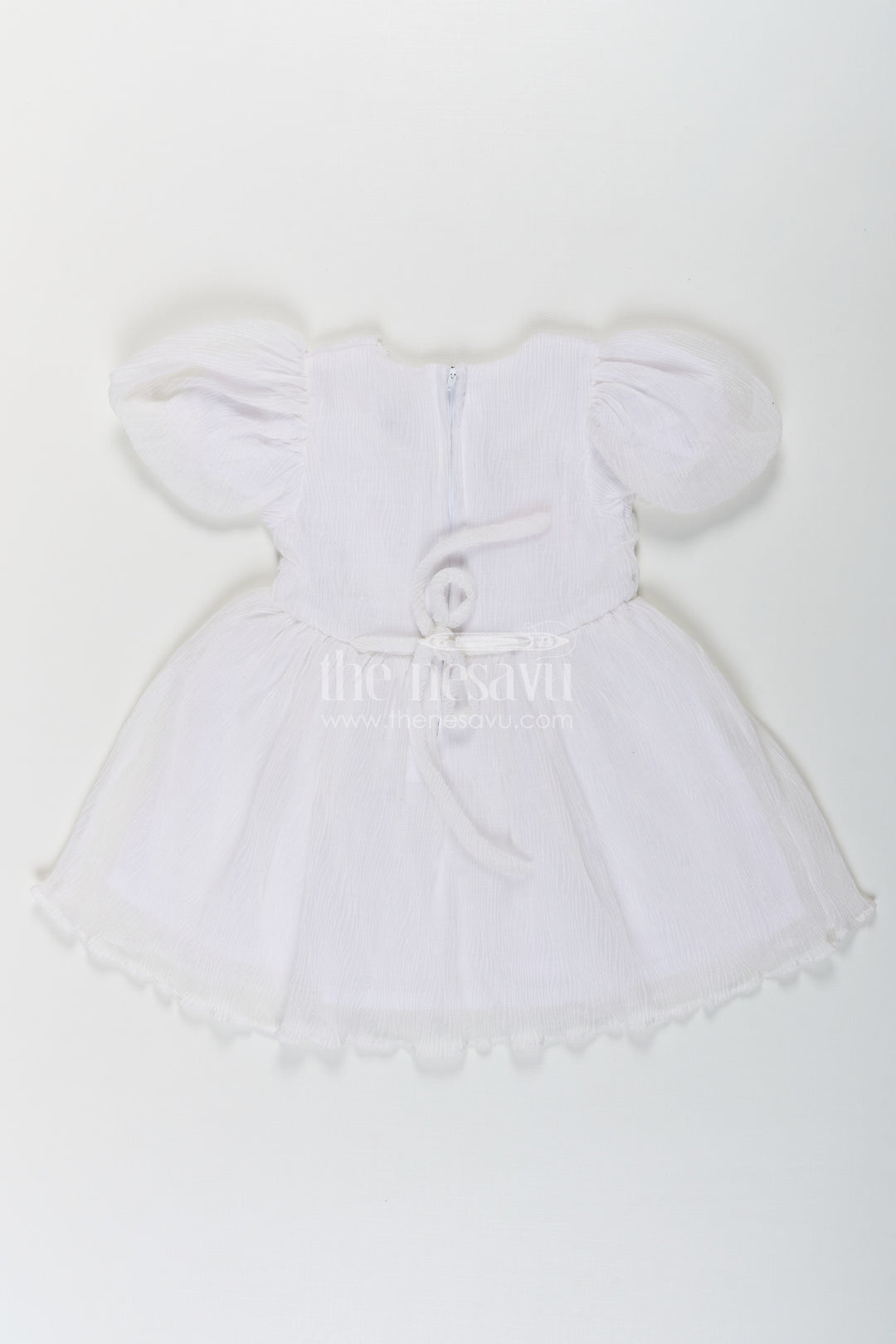 Baby Girls Chun Wala Frock in White Chinon Chiffon with Sequin Magic Letter Embroidery