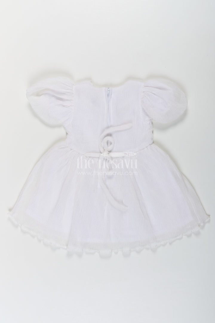 Baby Girls Chun Wala Frock in White Chinon Chiffon with Sequin Magic Letter Embroidery